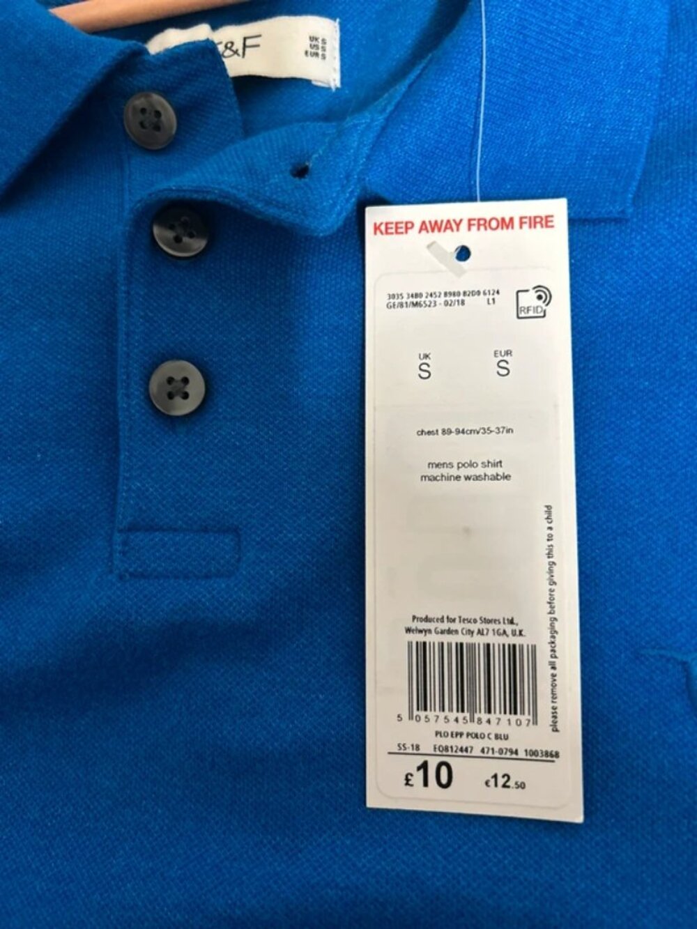 F&F Bright Blue Mens Short Sleeve Polo Shirt Size S BNWT - Picture 3 of 5